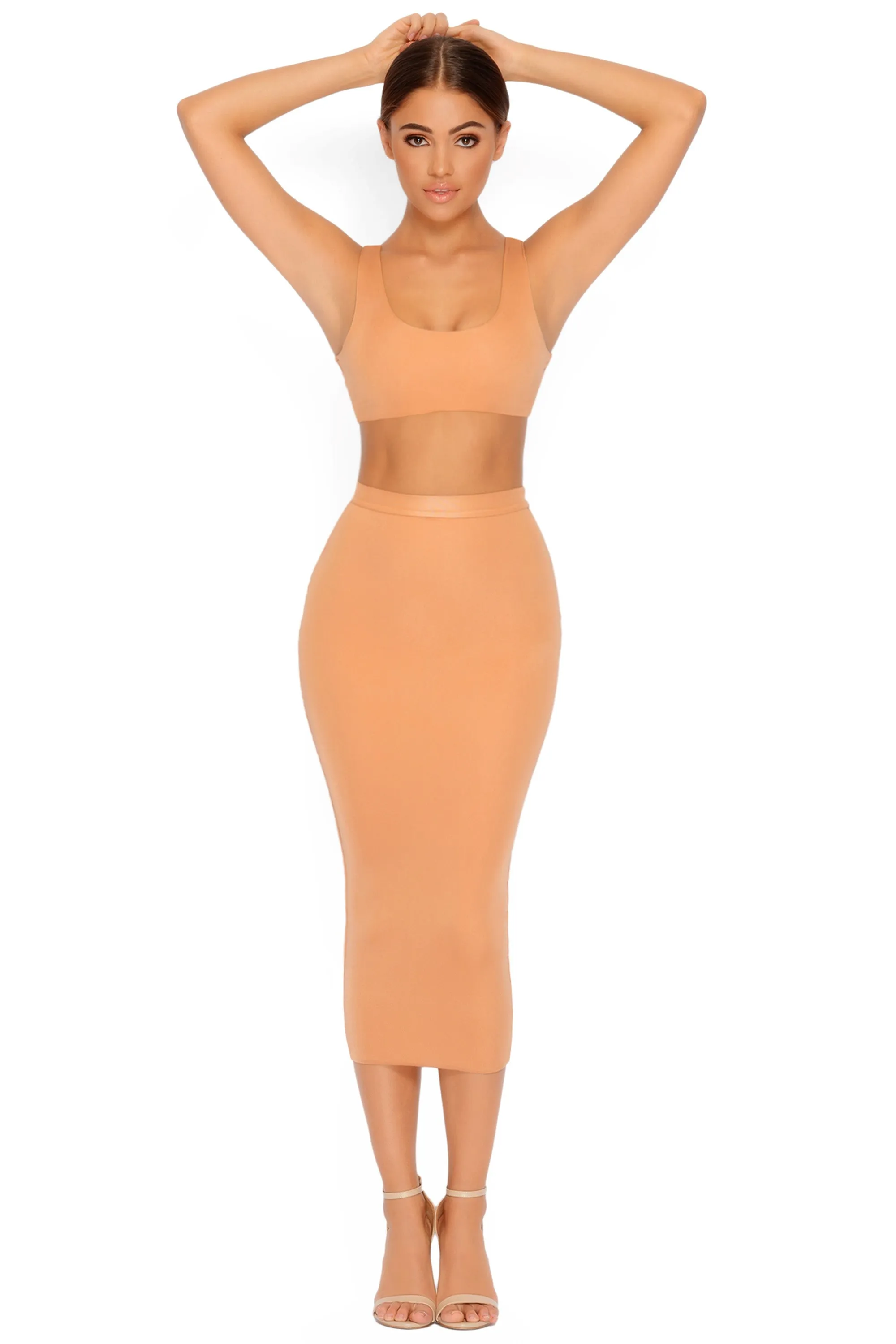 Slink About It Bodycon Midi Skirt in Apricot