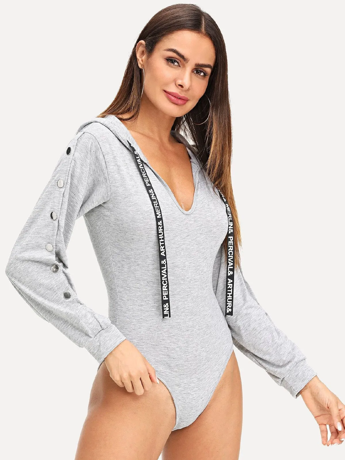 Snap detail hoodie fashion bodysuit