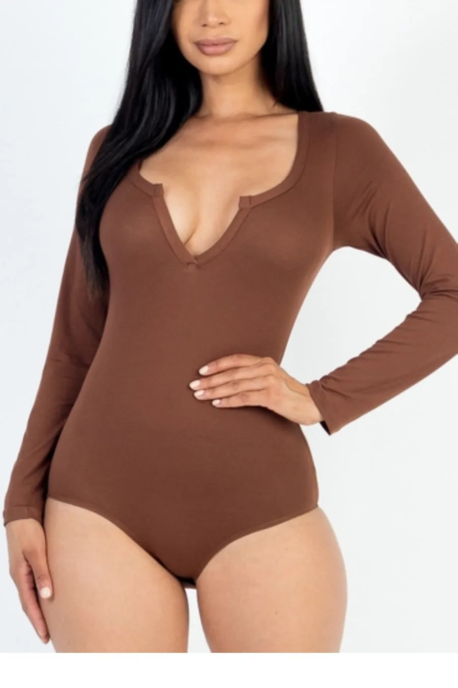 Split Neck Long Sleeve Bodysuit