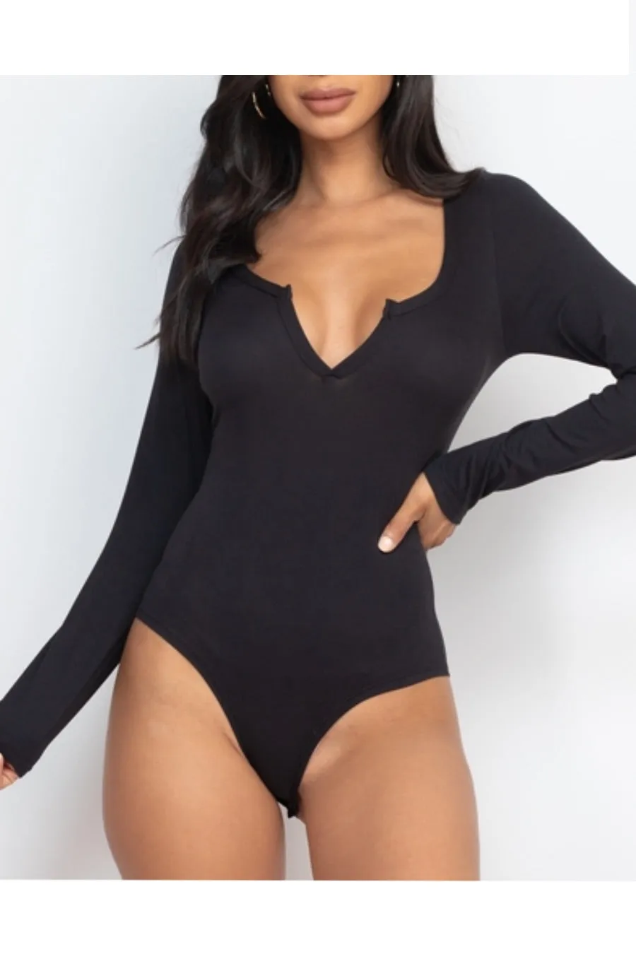 Split Neck Long Sleeve Bodysuit