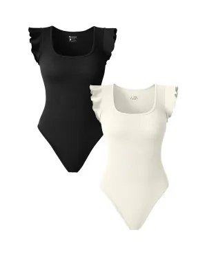 Square Neck Ruffles Sleeve Bodysuits