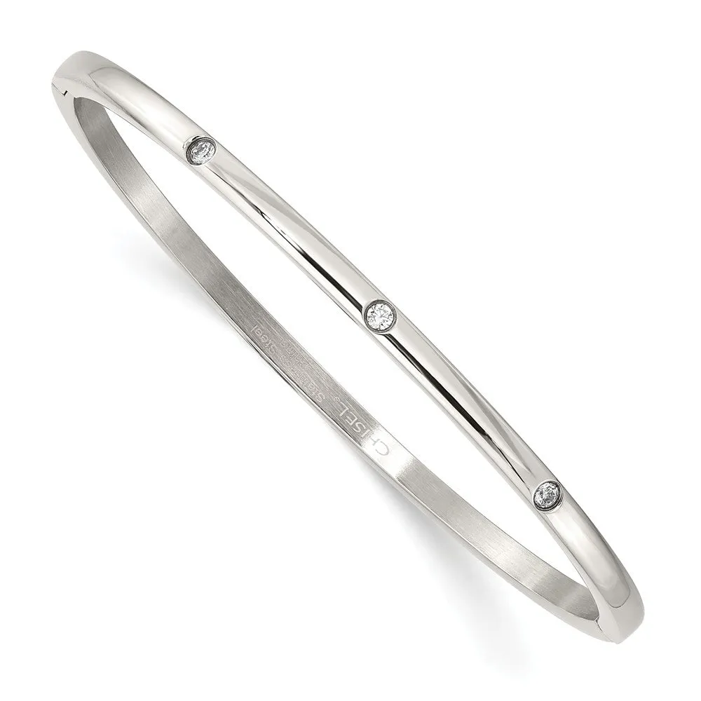 Stainless Steel Polished CZ Bangle