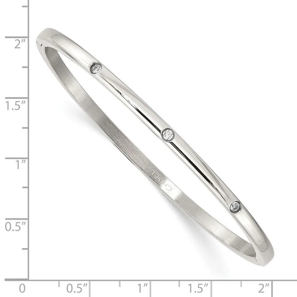 Stainless Steel Polished CZ Bangle