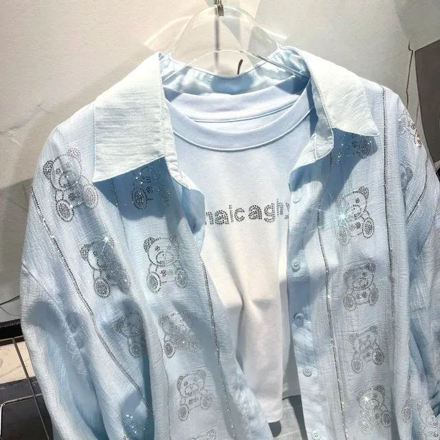 Summer Transparent diamonds Beaded Shirt( inner not included)