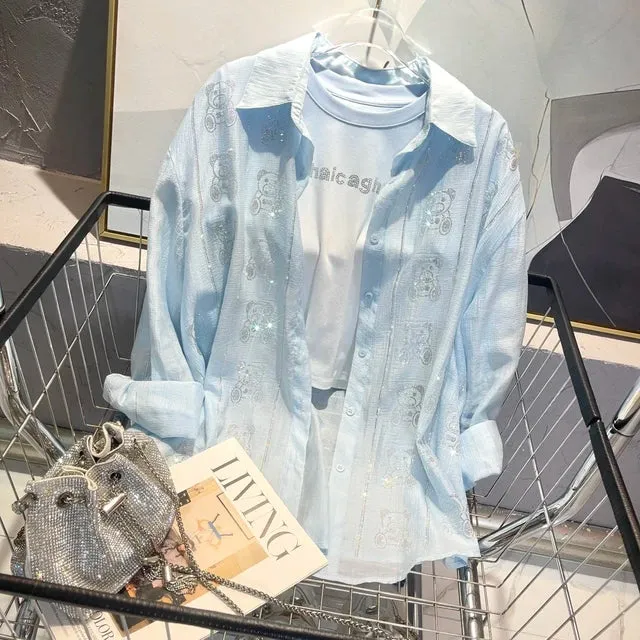Summer Transparent diamonds Beaded Shirt( inner not included)
