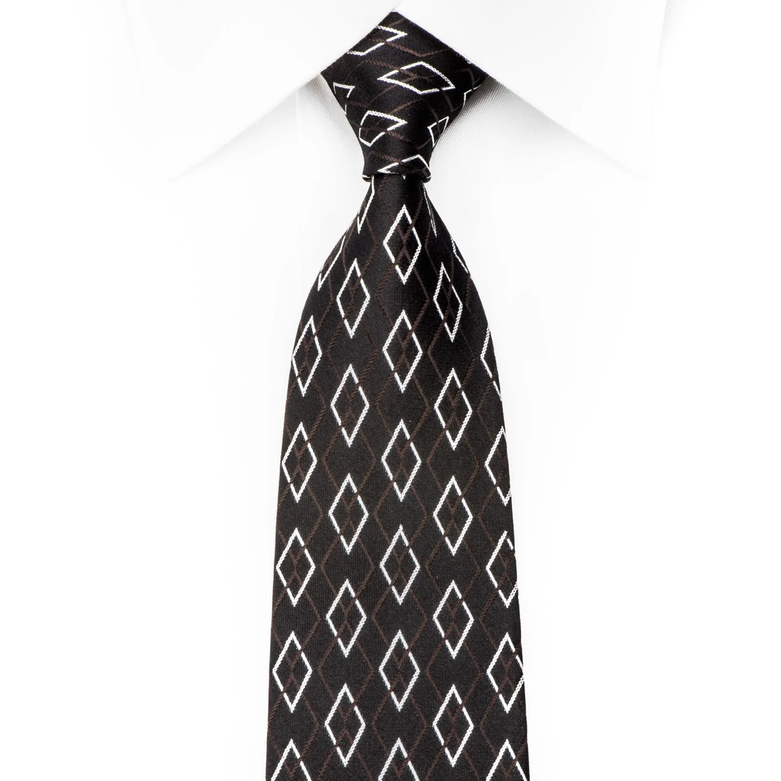 The Shirts Studio Skinny Silk Necktie Silver Harlequins On Black