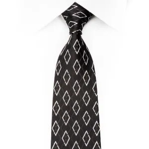 The Shirts Studio Skinny Silk Necktie Silver Harlequins On Black