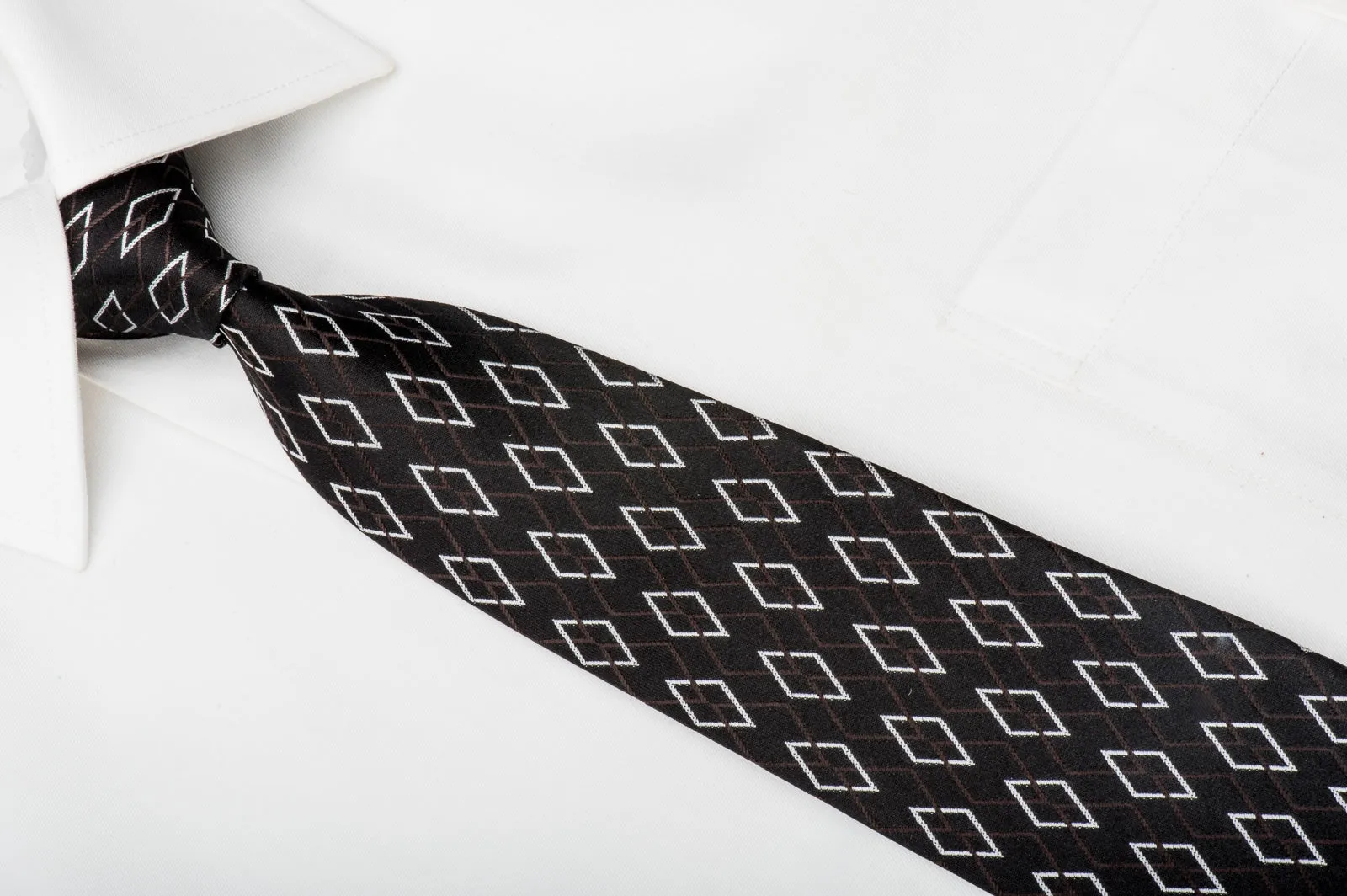 The Shirts Studio Skinny Silk Necktie Silver Harlequins On Black
