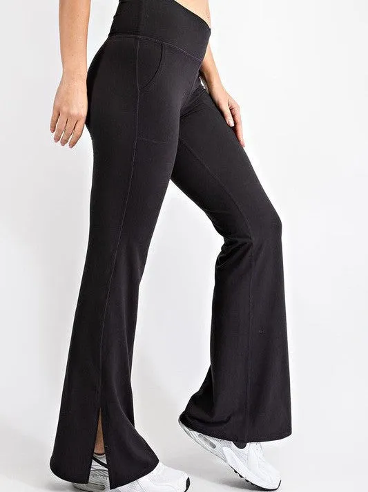 V-Waist Yoga Pants with Side Slit Flare