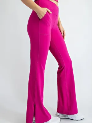 V-Waist Yoga Pants with Side Slit Flare