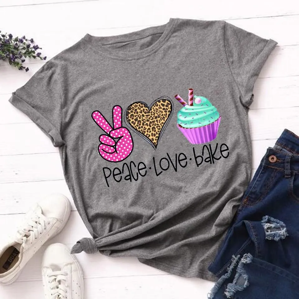 Woman Leopard Peace Love Coffee Streetwear Casual T Shirts