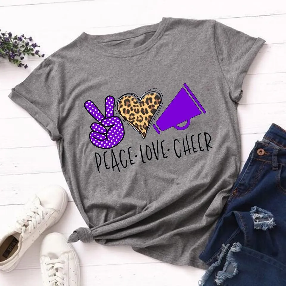 Woman Leopard Peace Love Coffee Streetwear Casual T Shirts