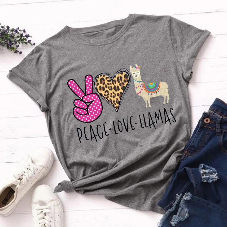 Woman Leopard Peace Love Coffee Streetwear Casual T Shirts