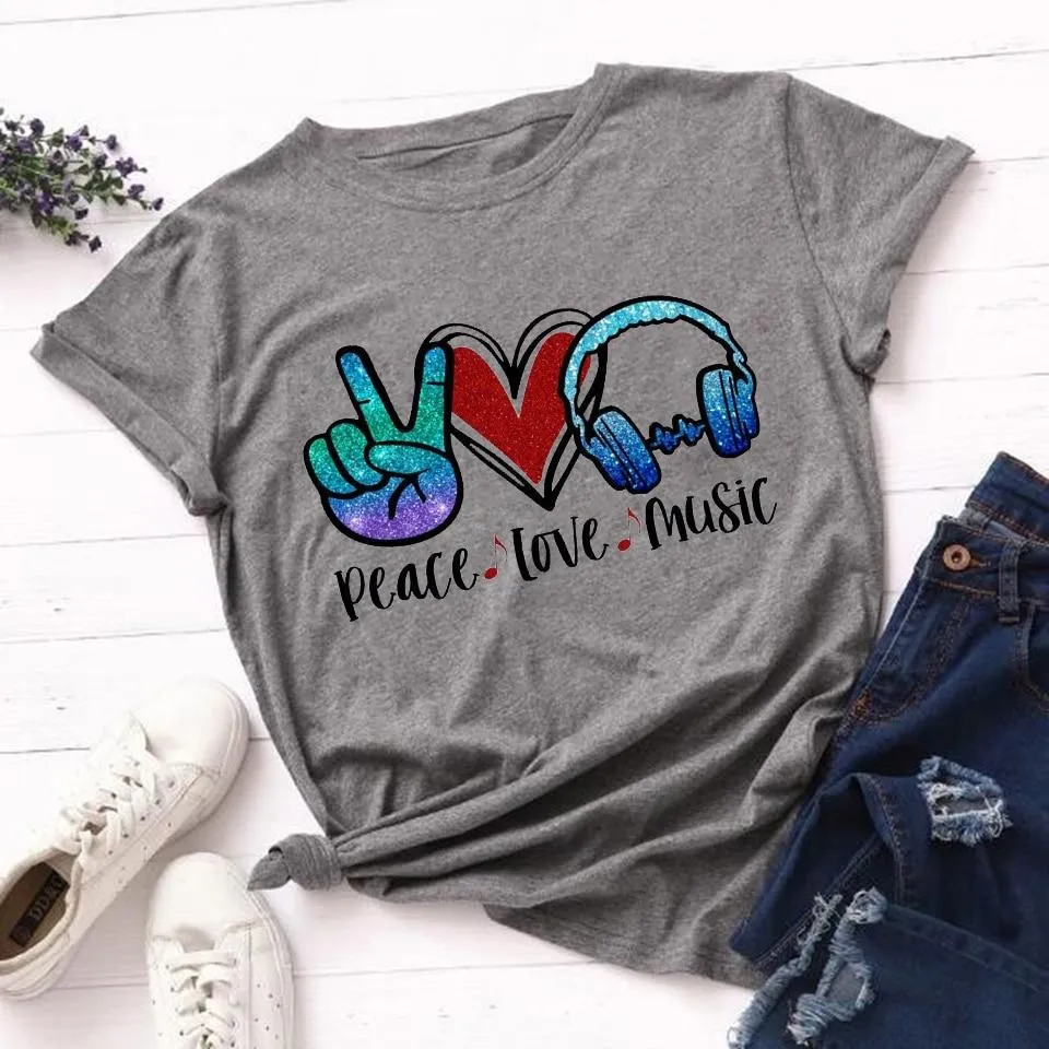 Woman Leopard Peace Love Coffee Streetwear Casual T Shirts