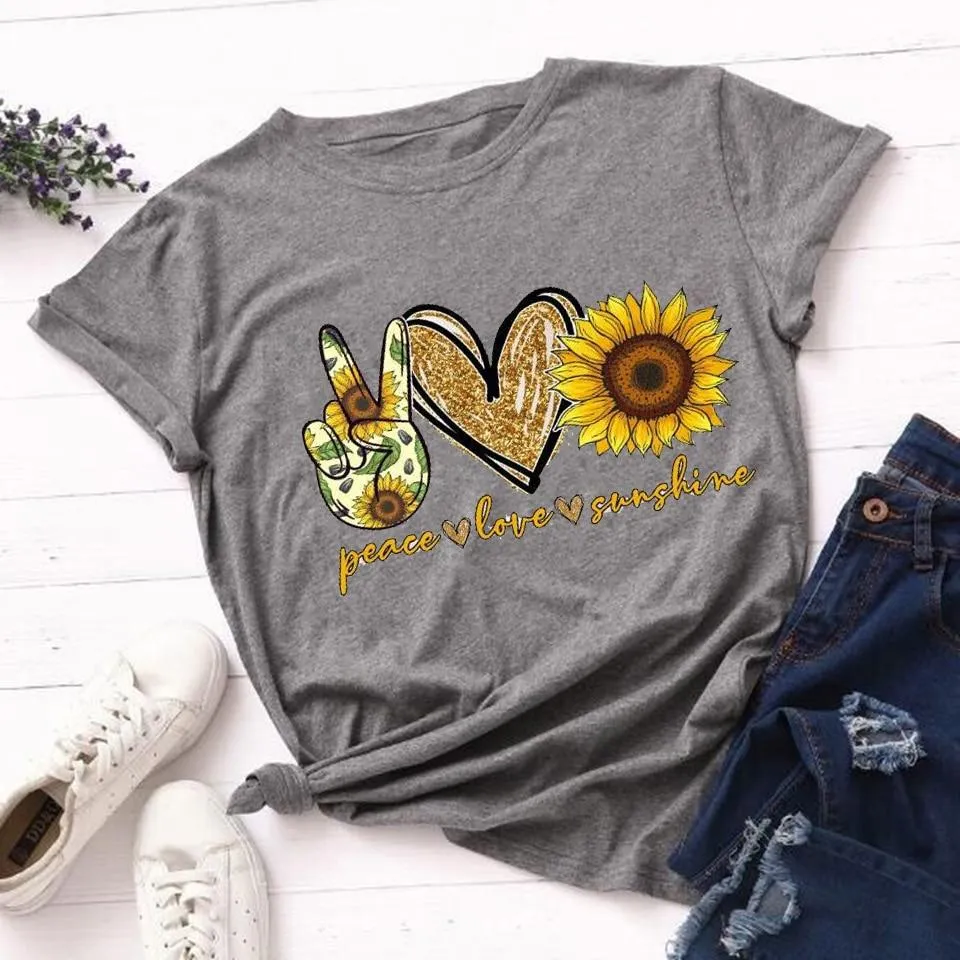 Woman Leopard Peace Love Coffee Streetwear Casual T Shirts