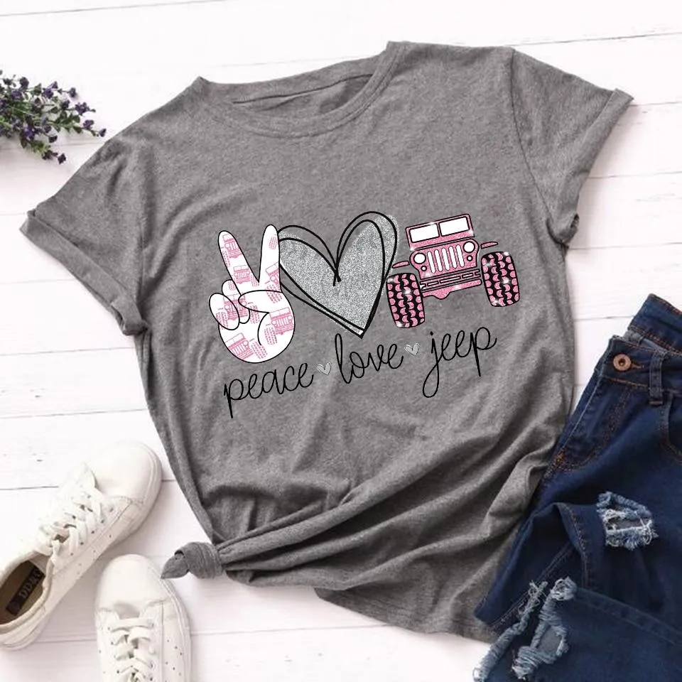 Woman Leopard Peace Love Coffee Streetwear Casual T Shirts