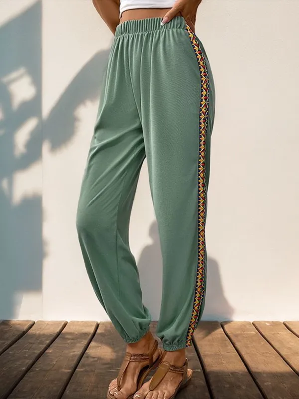 Women Boho Pencil Pants with Tribal Accents