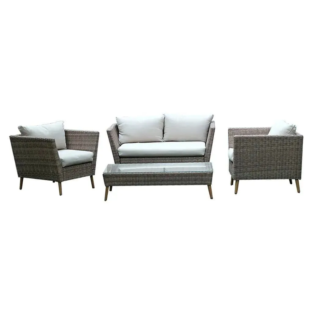 Wooden Twist Bulwark Outdoor Garden Rattan 4 Seater Sofa Set with Table All-Weather Resistant Patio Furniture for Stylish Outdoor Living