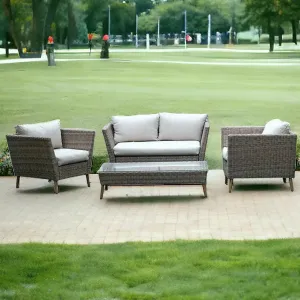 Wooden Twist Bulwark Outdoor Garden Rattan 4 Seater Sofa Set with Table All-Weather Resistant Patio Furniture for Stylish Outdoor Living